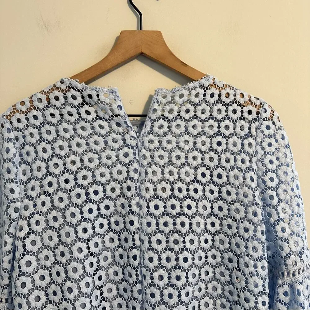 J. Crew Blue Floral Lace Flare Sleeve Blouse Top 6